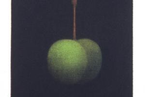 浜口陽三/「緑のさくらんぼ」/1981-89年/カラーメゾチント/7.7×5.7cm